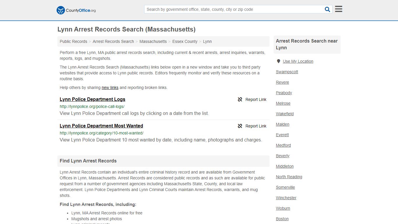 Arrest Records Search - Lynn, MA (Arrests & Mugshots) - County Office